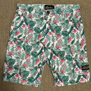 Tropical Print Men's Shorts - Green and Pink